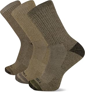 Merrell Wool Hiking Crew Socks 3-Pack - Cushioned Arch Support, Reinforced Heel & Toe, All-Season Comfort