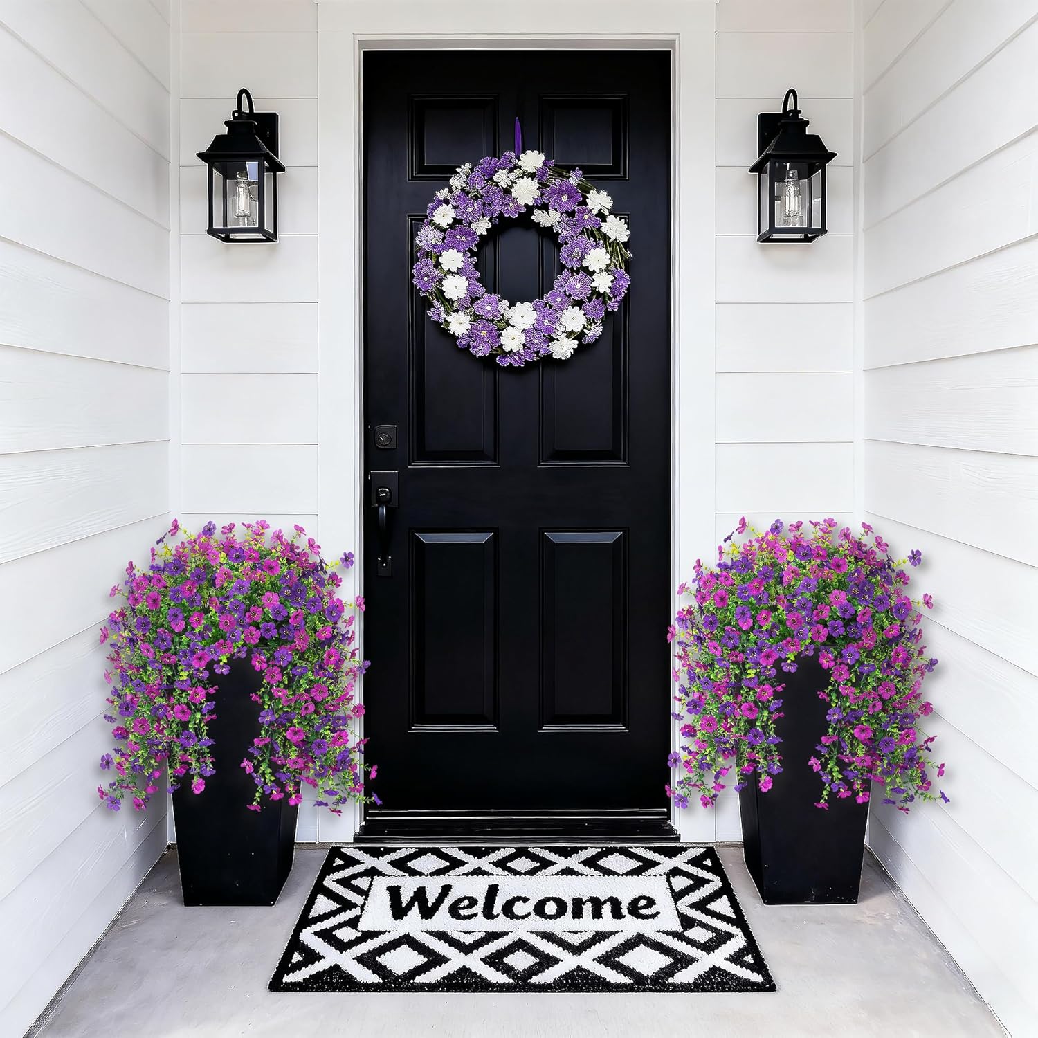 2Pcs Fake Hanging Flowers for Outdoor Decoration Artificial Hanging Flowers Realistic Daisy Plants UV Resistant, Faux Silk Flower for Porch Patio Window Sill Outside Decor(Purple Deep Purple) - Image 3