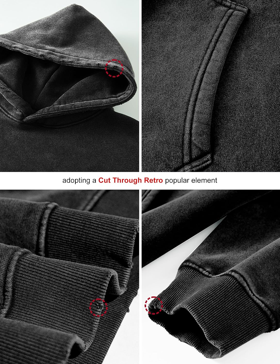 FAIABLE Mens Hoodies Oversized Unisex Acid Wash Hoodie Heavyweight Fleece Vintage Cotton Sweatshirt Men Women Streetwear