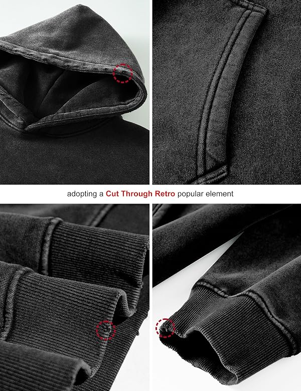 FAIABLE Womens Oversized Acid Wash Hoodie Unisex Heavyweight Fleece Cotton Hoodies Vintage Washed Distress Sweatshirt for Women Couples Streetwear Casual Fall Winter Black by FAIABLE - Used condition - Image 6