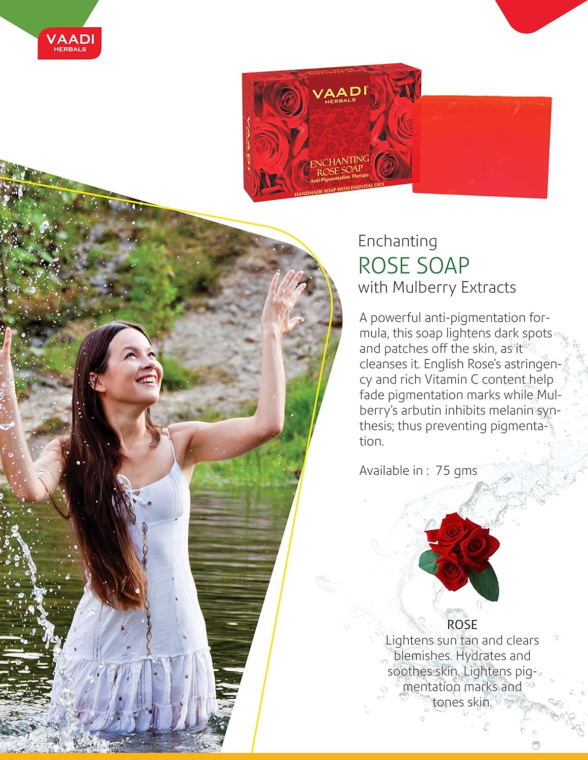 Vaadi Herbals Enchanting Rose Soap with Mulberry Extractl, 75gms x 6