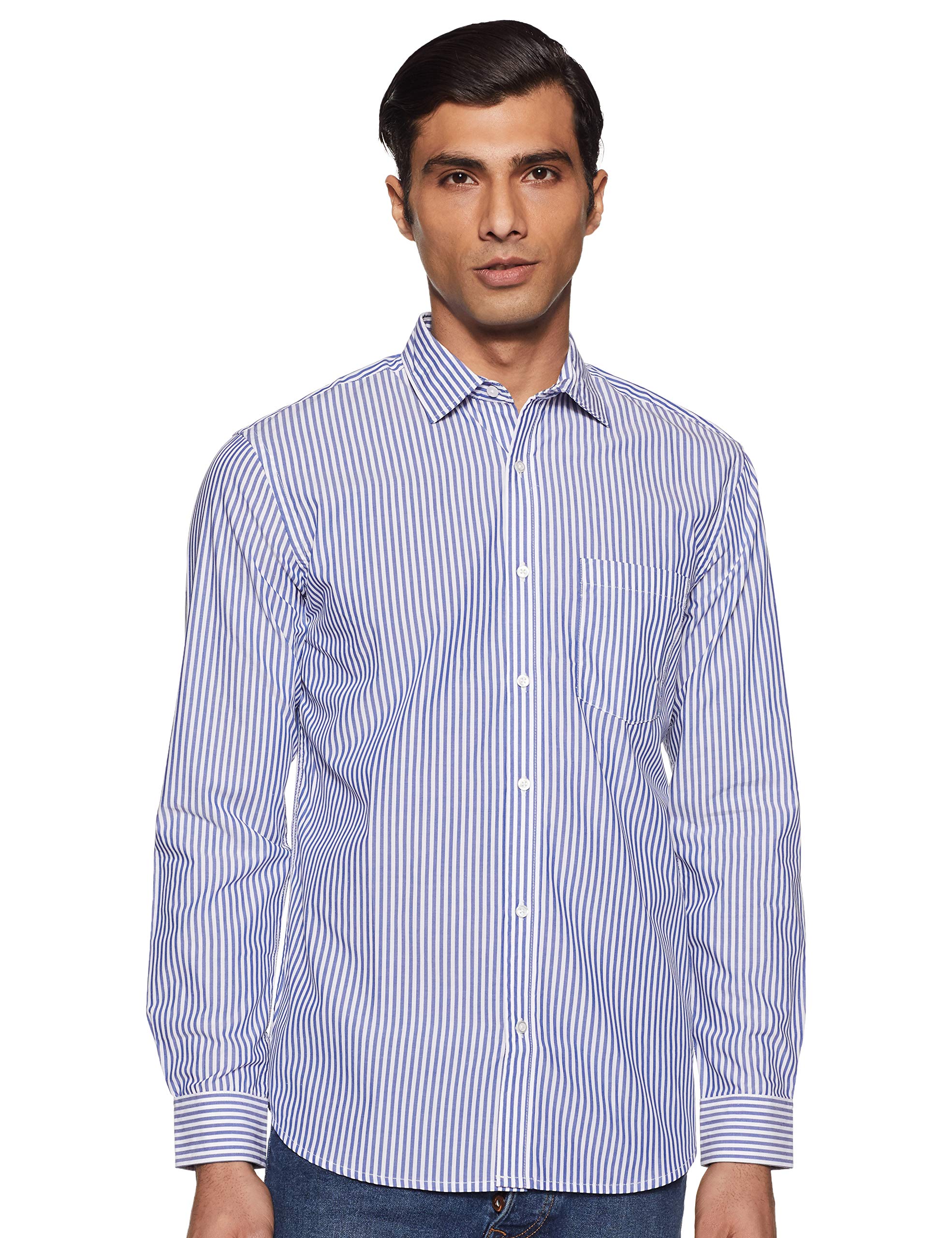 CottonWorld Men's Striped Regular fit Casual Shirt (MENS-SHIRTS-50018-19036_Ink Large)