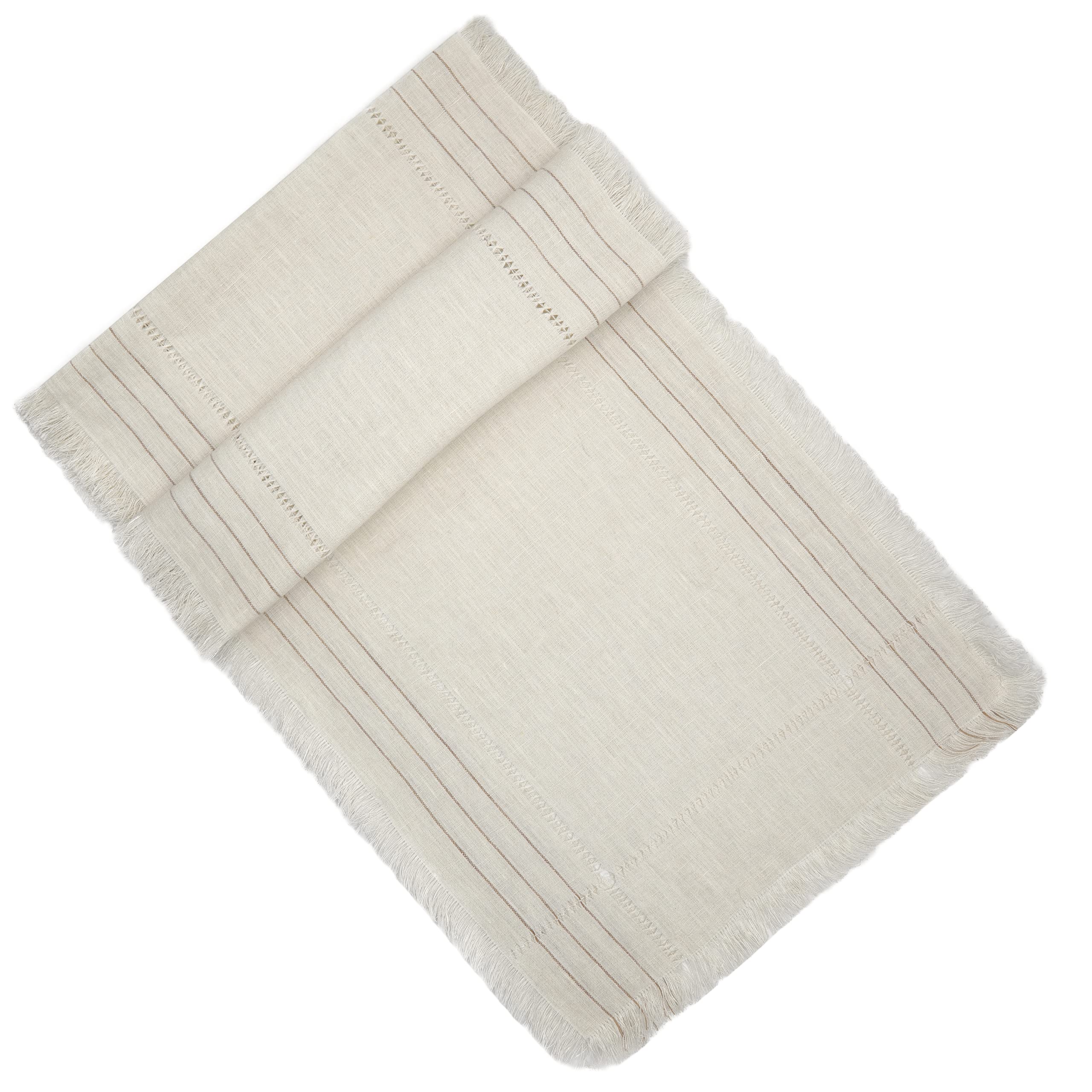 Moudja Linen Table Runner – Natural Linen Dining Table Runner with Fringe Edge – Simple Farmhouse Table Runner for Spring and Summer – Handcrafted Design with European Flax Linen – 108”X14”