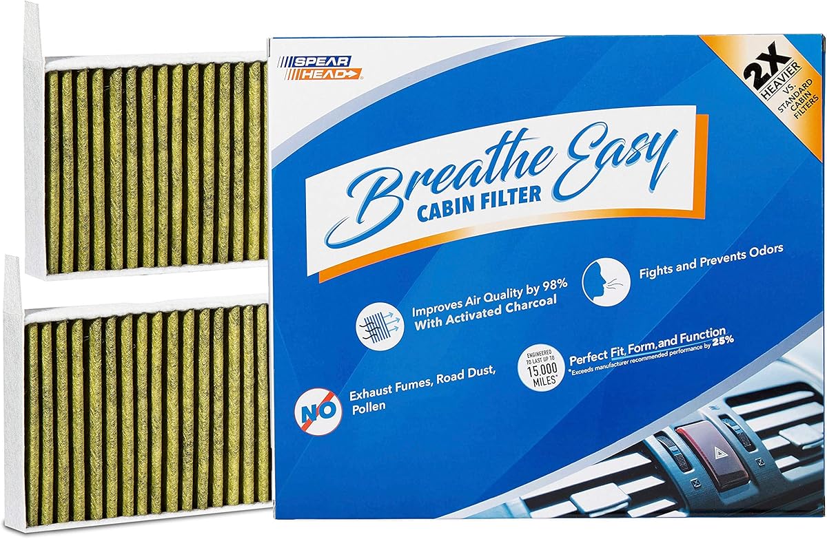 Spearhead 2-Pack Odor Defense Breathe Easy AC & Heater Cabin Filter | Fits 2017-2025 Model 3, 2020-2025 Model Y Like OEM | Up to 25% Longer Lasting w/Activated Carbon (BE-111)