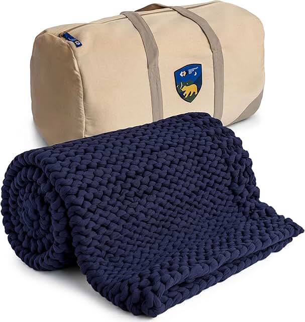 Cooling Handmade Chunky Knit Weighted Blanket 15 Pounds, 100% Cotton No Fillers, Breathable, Soft & Calming, All-Season Ev...