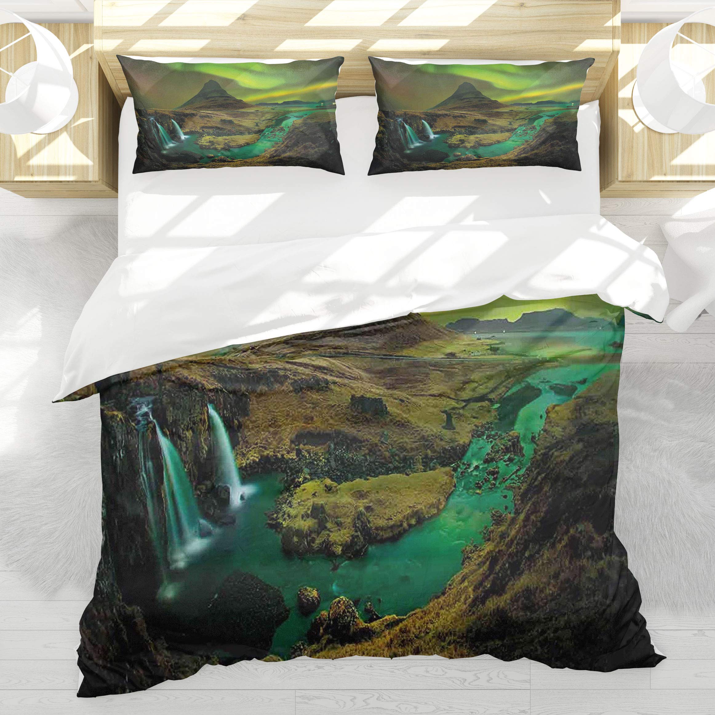 Housse de couette 140x200cm aurore boréale grand confort imprimé paysage avec taies