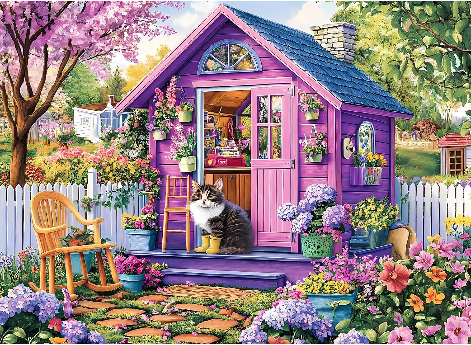 300 Piece Puzzles for Adults, Jigsaw Puzzles 300 Pieces for Adults Kids Ages 8-10 10-12 Spring Garden Puzzle Cat Jigsaw Puzzle 300 Pieces Puzzle Game Family Activity Nights Gift Toy 20.5x15in