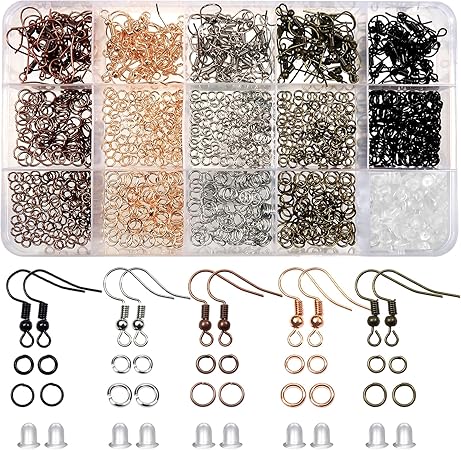 TOAOB 150pcs Hypoallergenic Earring Hooks Mixed Colors Ear Wire Hooks Earring Making Kit with 1000pcs Open Jump Rings 200pcs Earrings Backs for Jewelry Making Findings