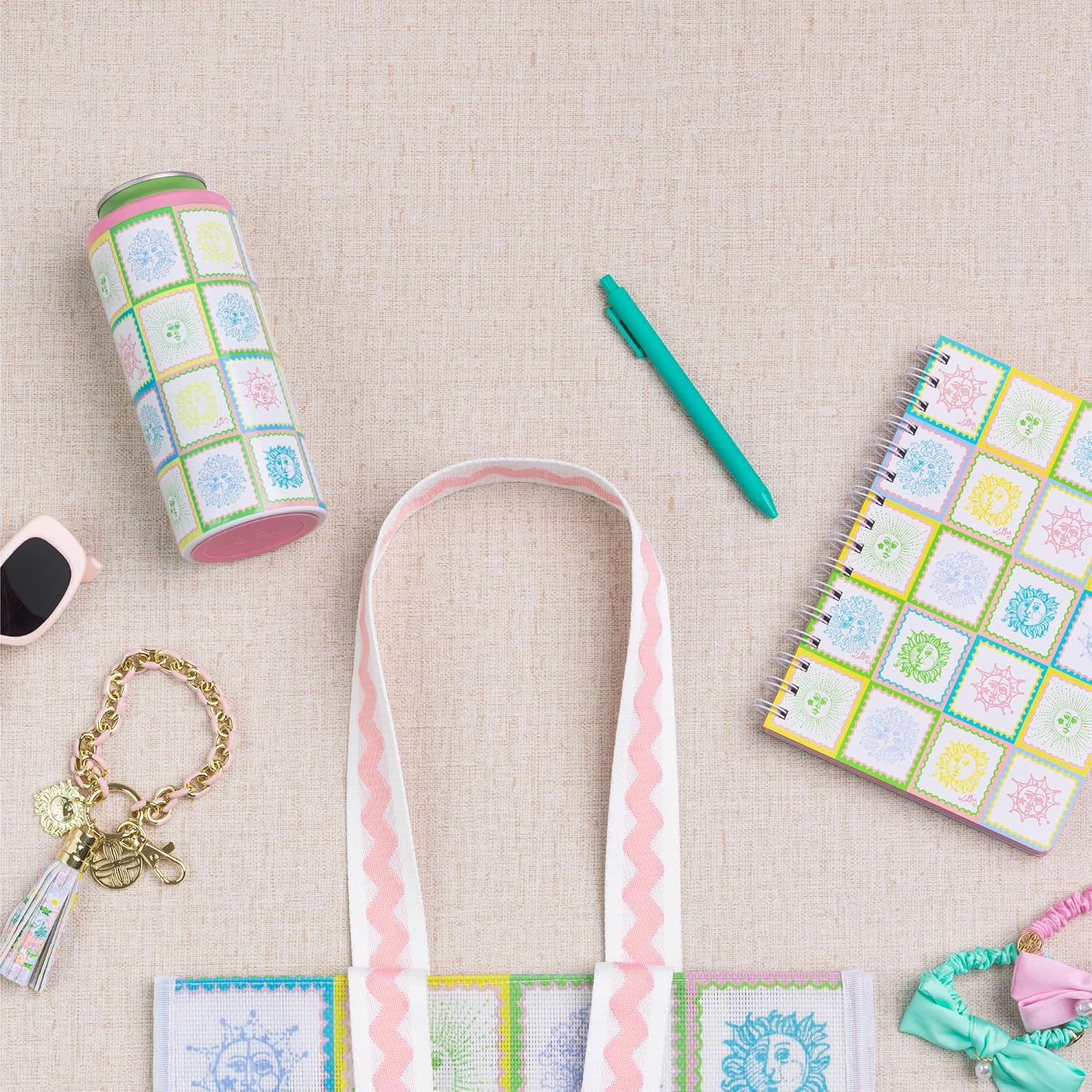Lilly Pulitzer Insulated Skinny Can Holder, Cute Stainless Steel Can Cooler for the Beach or Pool, Sun Tiles Home