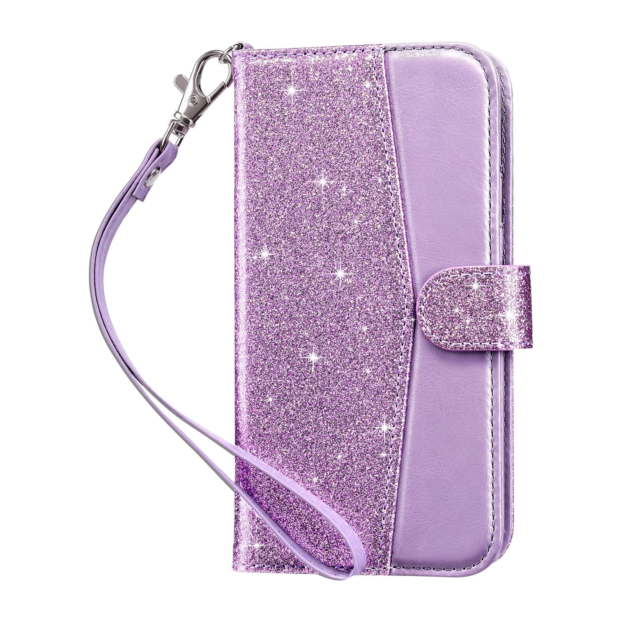 ULAK iPhone 11 Hülle Leder PU Klapphülle Cover Tasche Brieftasche Schutzhülle Standfunktion Handyhülle mit Kartenfächer Case für iPhone 11 6,1 Zoll - Violett Glitzer
