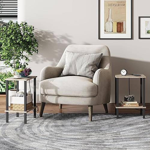 Miniatura 5 de TUTOTAK Mesa auxiliar con estación de carga, pequeña mesa auxiliar con tomas de corriente, mesita de noche, mesa de cabecera, estante de