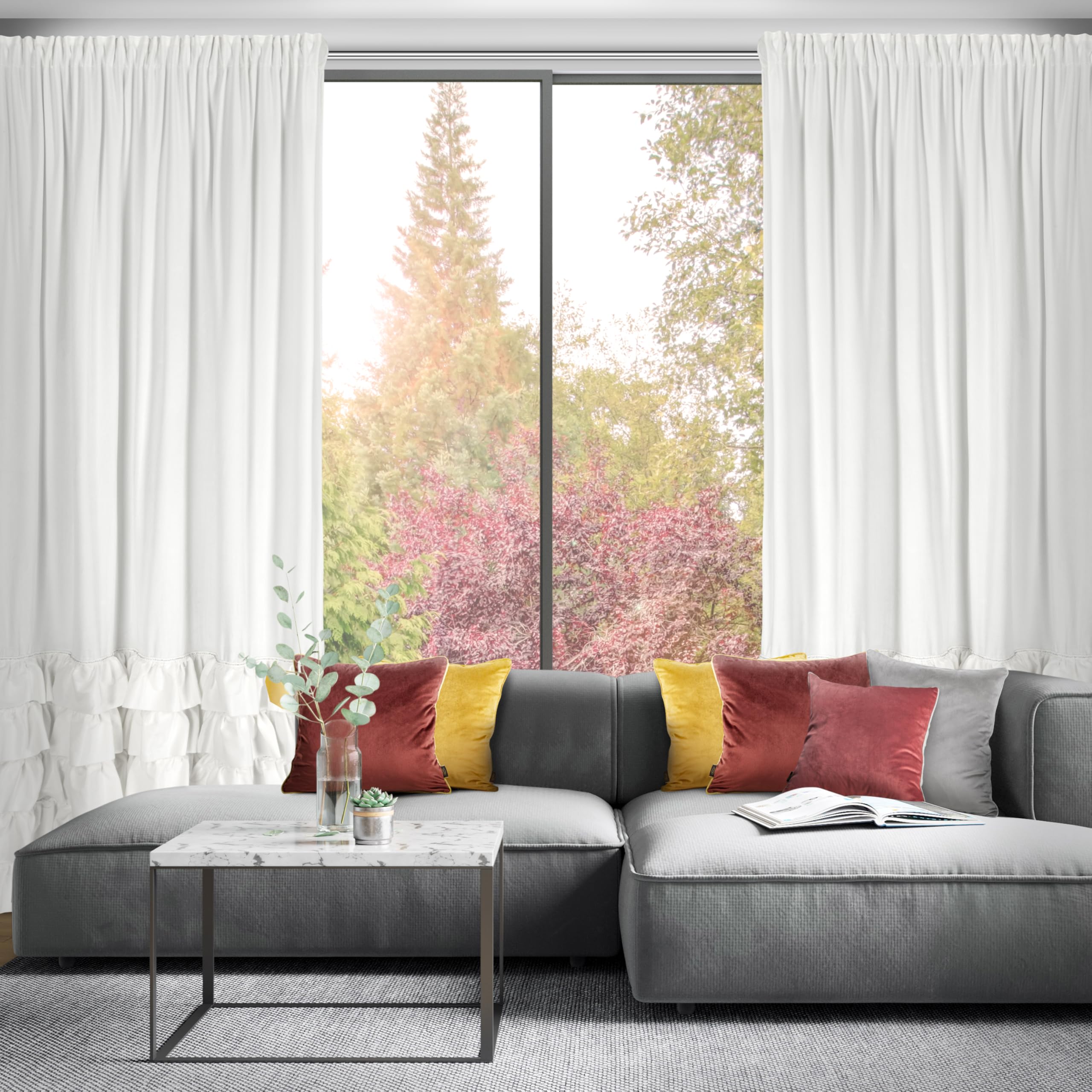 Eurofirany Carli Samtvorhang mit Rüsche, Velvet Vorhang mit Kräuselband -1 STK. Vorhang Blickdicht, Verdunkelung, Exklusiver Vorhang für Wohnzimmer, Schlafzimmer, 140x250 cm, Weiß