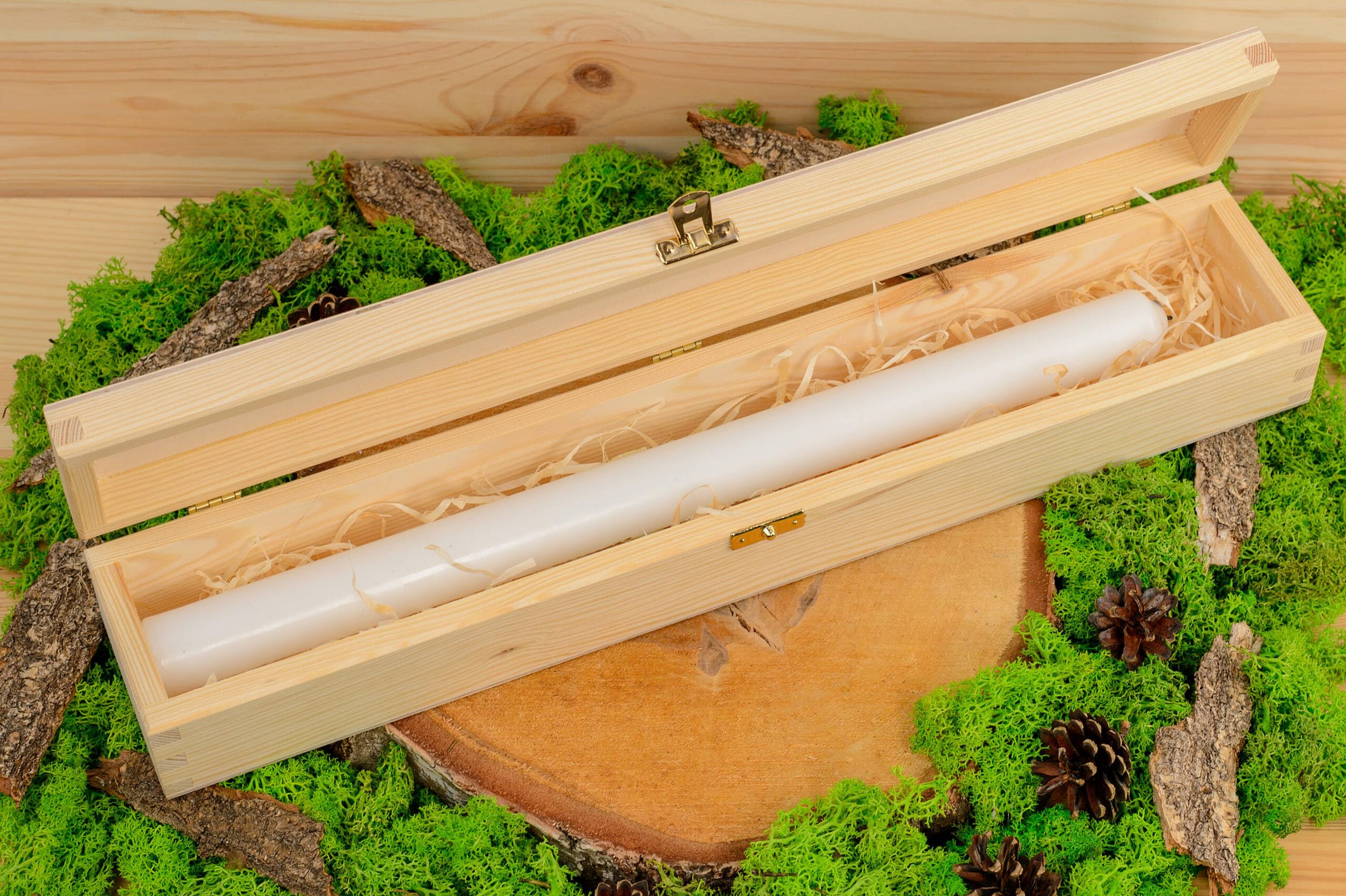 Wooden World Mondo in Legno - Scatola in legno per candele lunghe scatola per candele da battesimo e comunione o scatola per bacchette