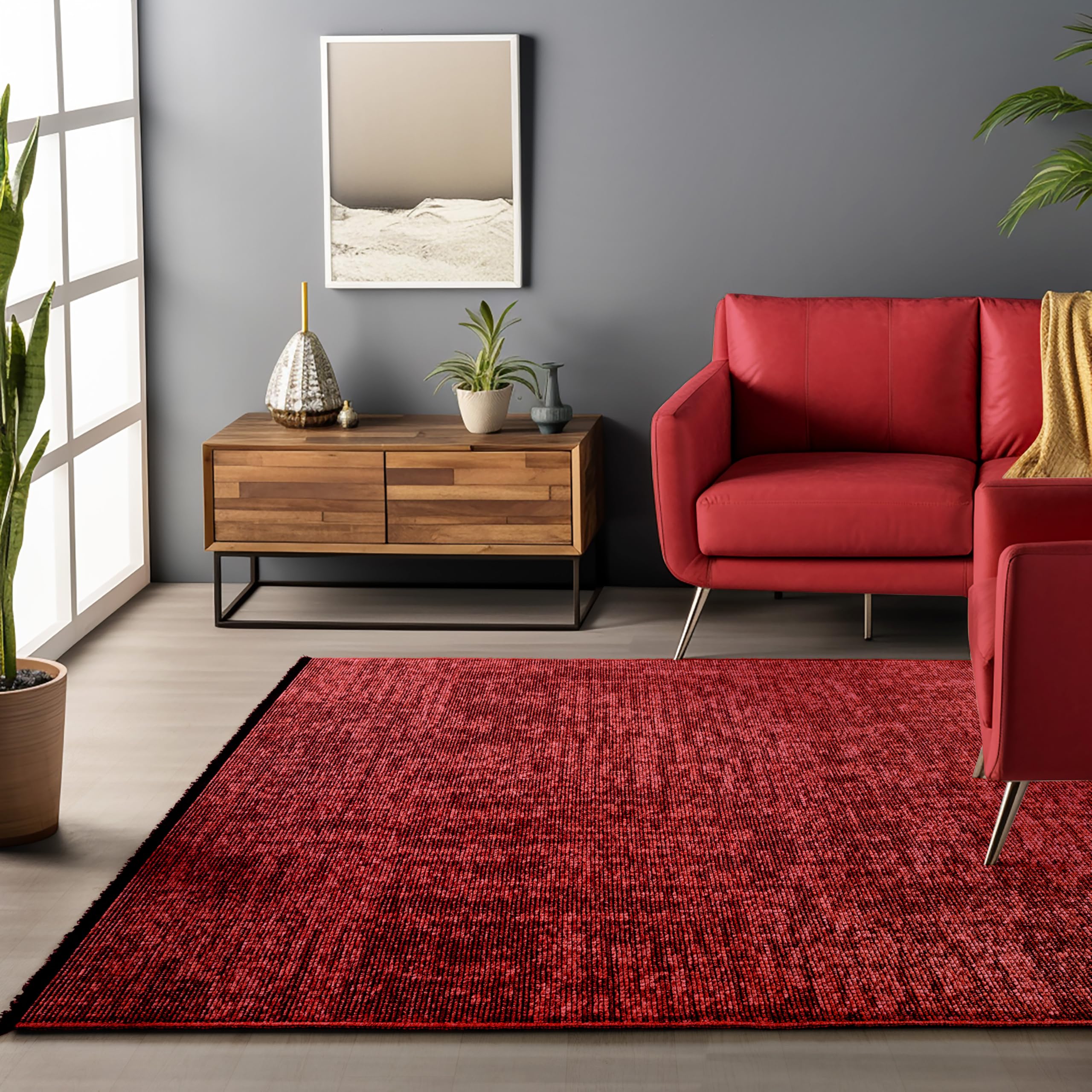 HomebyHome Baumwolle Teppich, Waschbar, Boho-Stil, Soft, Vintage Kelim, Kurzflor, rutschfest & Weich, Einfarbig Meliert, Für Wohnzimmer, Schlafzimmer, Büro & Küche