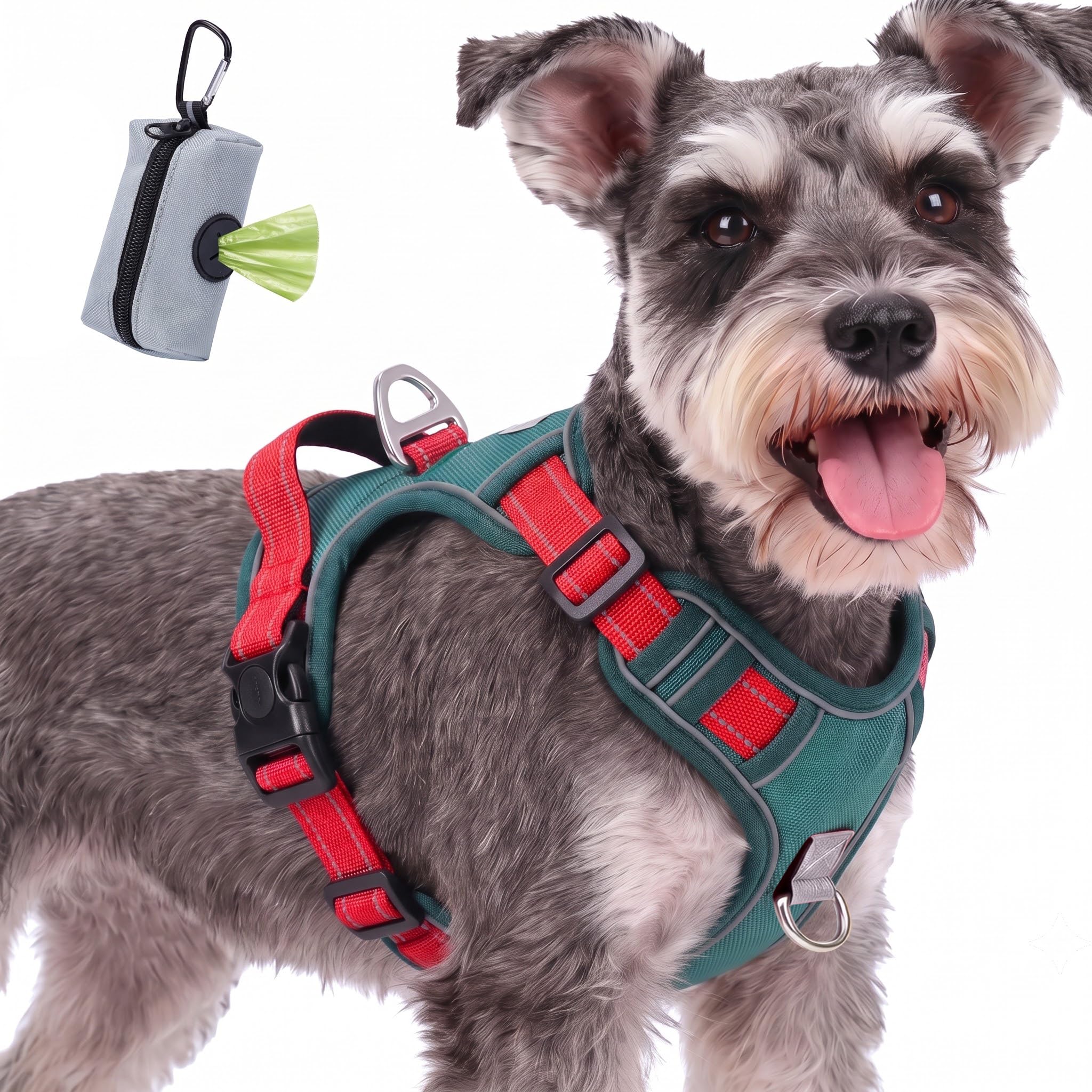 FYY Dog Harness No Pull, Escape Proof Adjustable Pet Vest, Reflective Choke Free Harness With Easy Control Padded Handle for Small Medium Large Dogs Walking and Training S-Teal+Red