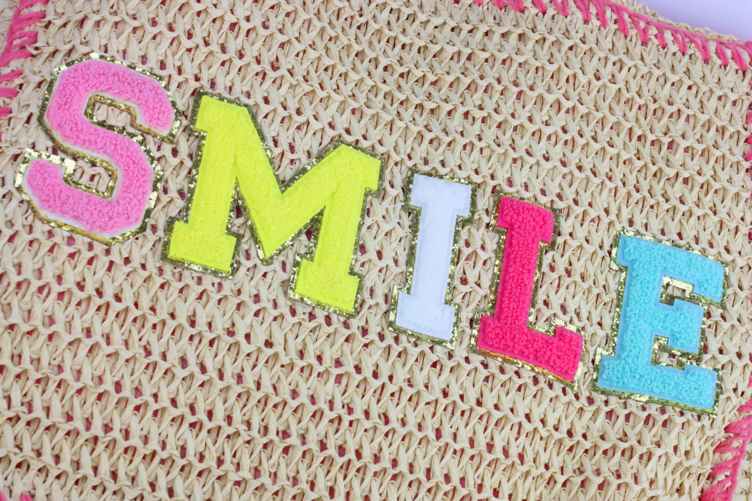 Korbtasche Smile – Handgefertigte Basttasche aus Raffia, Baumwolle & Polyester – geräumig & farbenfroh – 39x34x11 cm