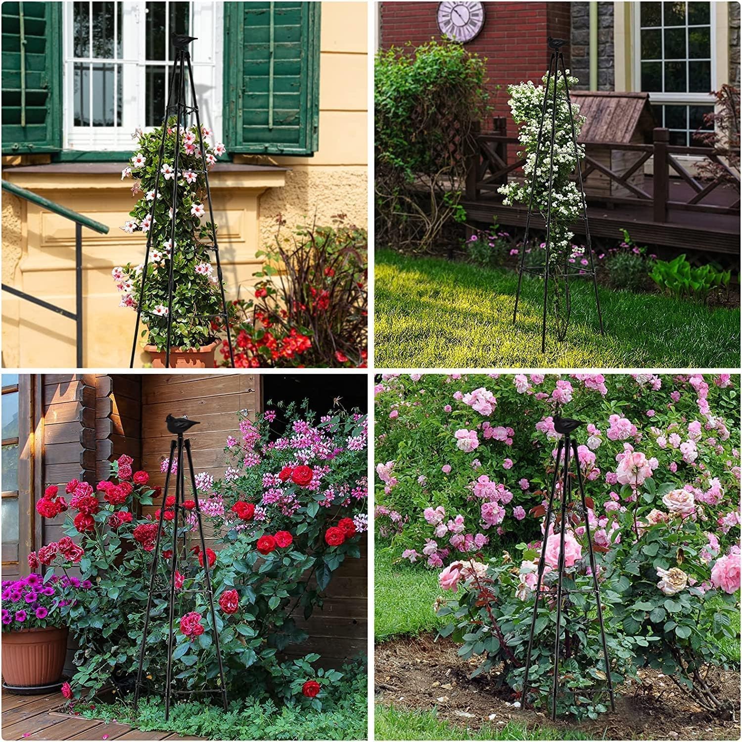 MYMULIKE Set de 2Pcs 165cm classements Jardin auxiliaire – Treillis obélisque métal Noyau décoratif Escalade Treillis végétal, Fond de cérémonie Festive – Jardin, Serre, Cour et Salon