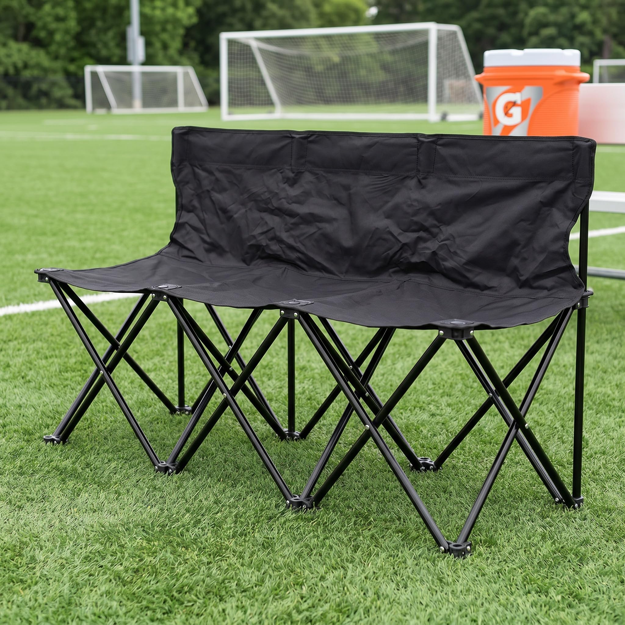 Panchine Pieghevoli Impermeabili A 3 Posti per Sport Allaria Aperta, Campeggio Ed Eventi di Squadra - Sedute Portatili Nere per Bordo Campo