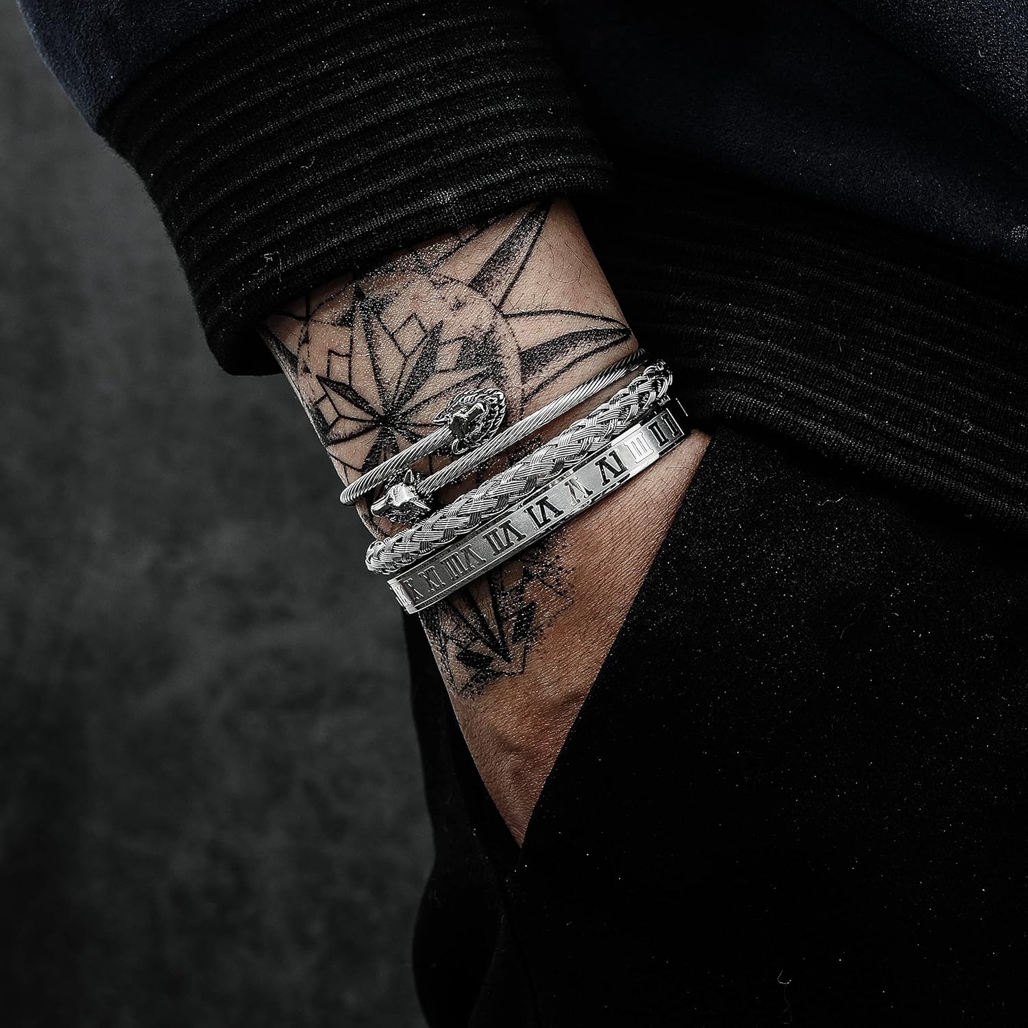 WFYOU 3PCS Stainless Steel Bracelets for Men Gold Roman Numeral Bangle Bracelet Twisted Cable Bracelet Adjustable Cuff Bracelet Mens Luxury Jewelry Bracelets Gifts - Image 3