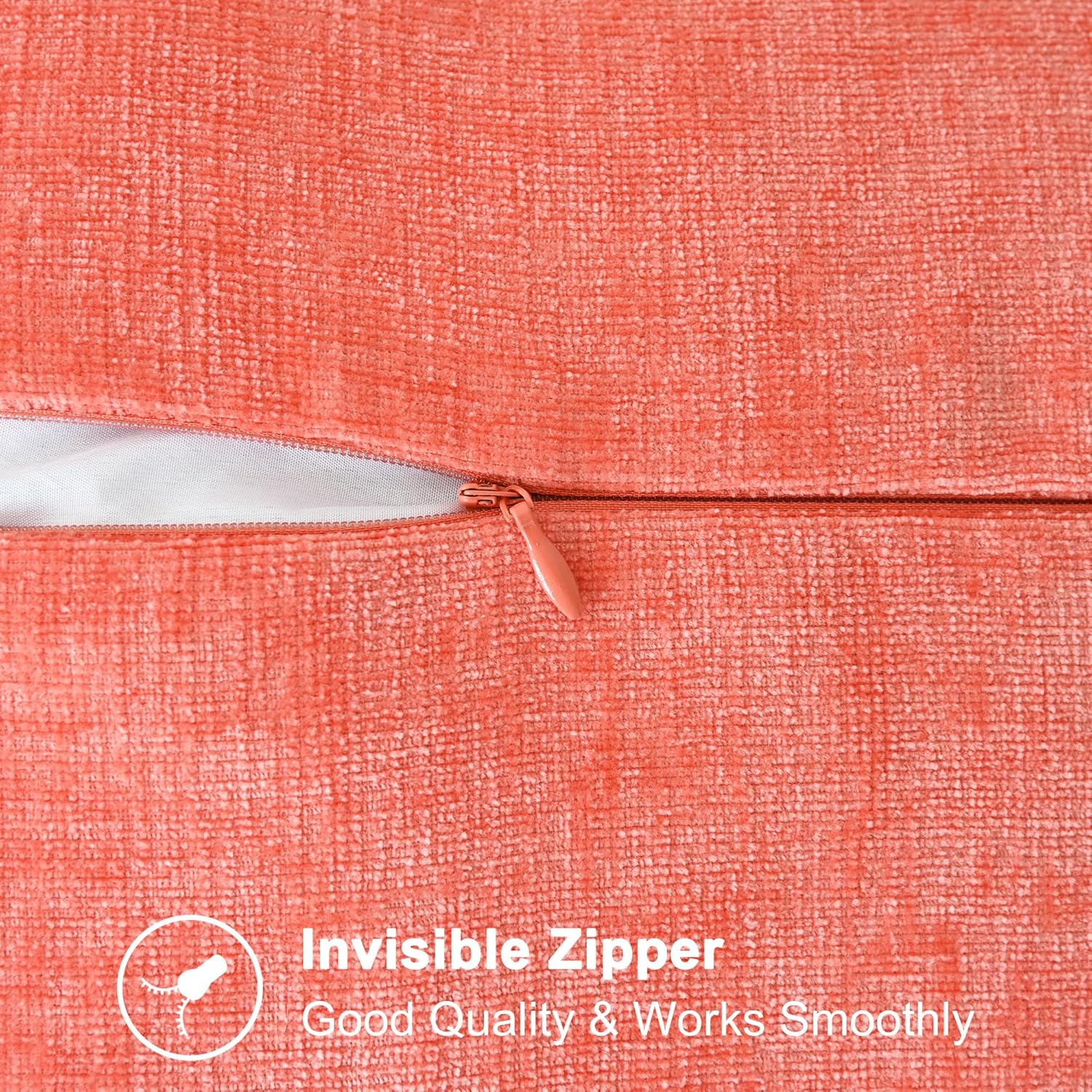 CaliTime Throw Pillow Covers Decorative 18 X 18 Inches Pack of 2 Cotton Thread Stitching Edges Solid Dyed Soft Chenille Cushion Cases for Couch Sofa Bed Living Room Farmhouse Living Coral - Image 7