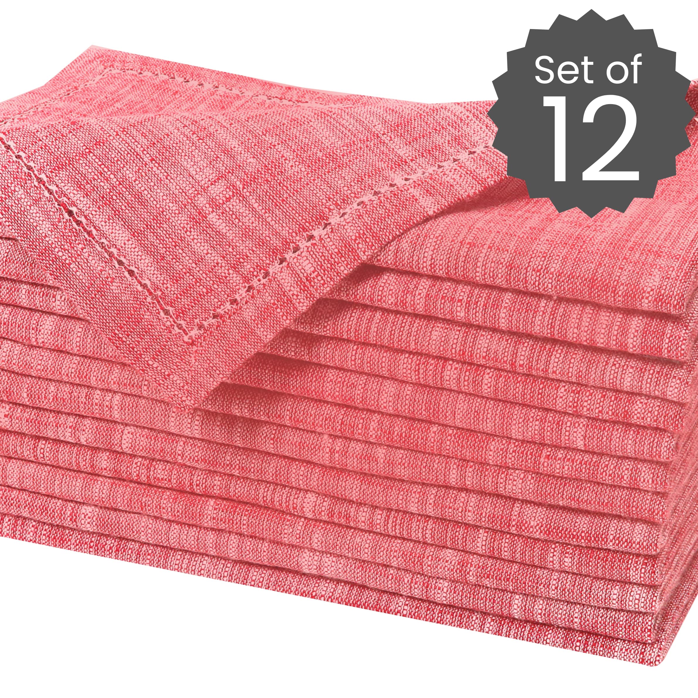 Cotton Clinic wiejska Slub bawełniana tkanina serwetki zestaw 12 sztuk zmywalnych Easycare 46 x 46 cm, miękka i wygodna serwetki obiadowe obrus na stół obiadowy na przyjęcie weselne, serwetki na przyjęcie herbaty czerwone