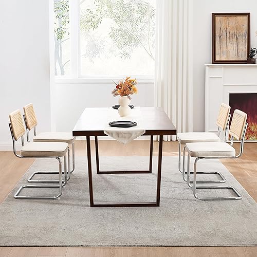 Miniatura 9 de Zesthouse Juego de 2 sillas de comedor de ratán natural, sillas de comedor modernas de mediados de siglo con respaldo de madera maciza y base