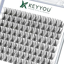 Lash Clusters,96 Pcs Cluster Lashes D Curl 16mm DIY Lash Extensions Eyelash Clusters,KEYYOU Volume Wispy Individual Lashes Soft&Comfortable Easy DIY at Home(Y09,D-16mm)