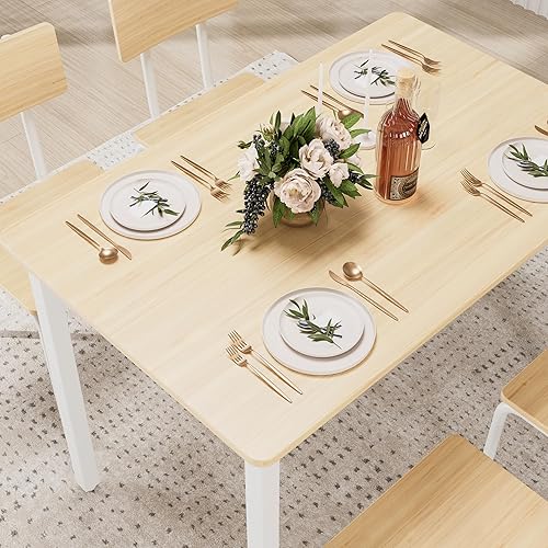Miniatura 6 de 5 Dining Table Set with 4 Chairs, 43" Kitchen Table Chairs Set for 4, Dining Room Table with Metal Frame Board, Perfect for Small Space, Easy Clean