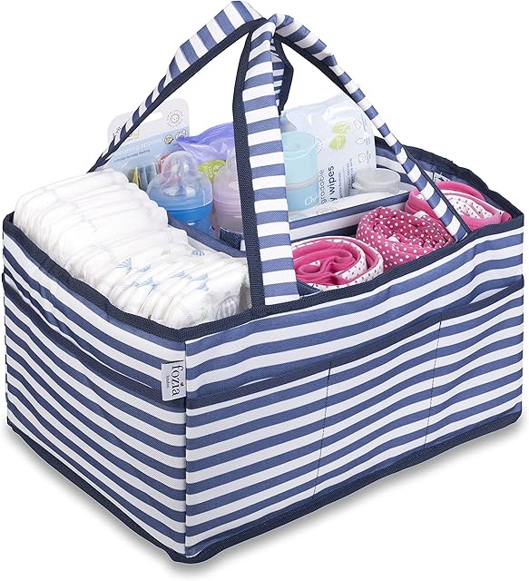 Fozia London Nappy Caddy Organiser, Baby Caddy for Boys and Girls, Foldable Baby Storage Basket for Holding Infant Items, Diaper Caddy with Detachable Dividers and 8 Outside Pockets