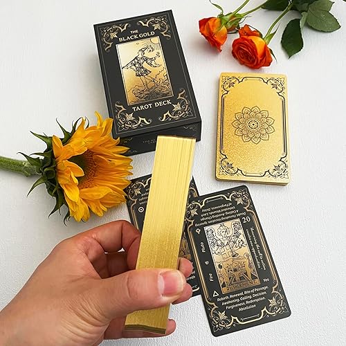 Miniatura 3 de Juego de cartas de tarot de oro negro, cartas de tarot para principiantes con significados, cubierta de bordes dorados dorados con libro guía
