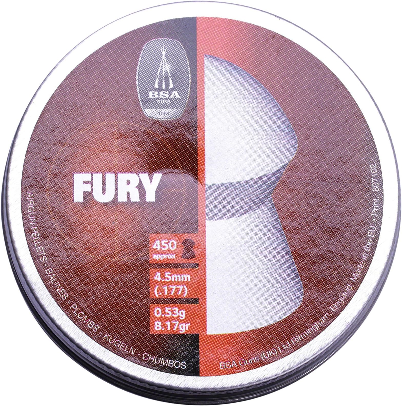 BSA Fury .177 4.5mm 450 Domed Pellets Airgun Air Rifle Hunting Target 177