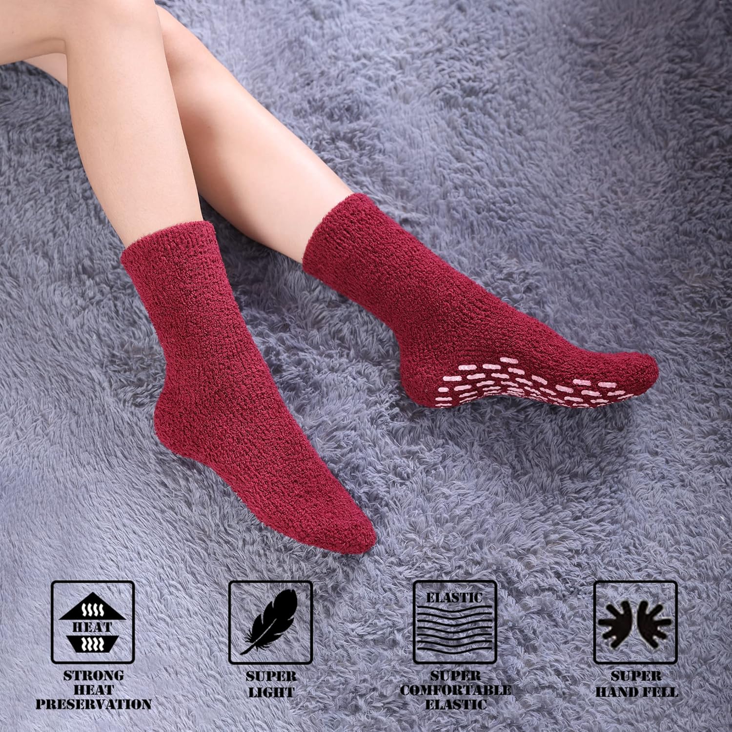 FNOVCO Non Slip Socks for Women Winter Warm Cozy Fuzzy Slipper Socks Soft Fluffy Hospital Socks with Grips - Image 5