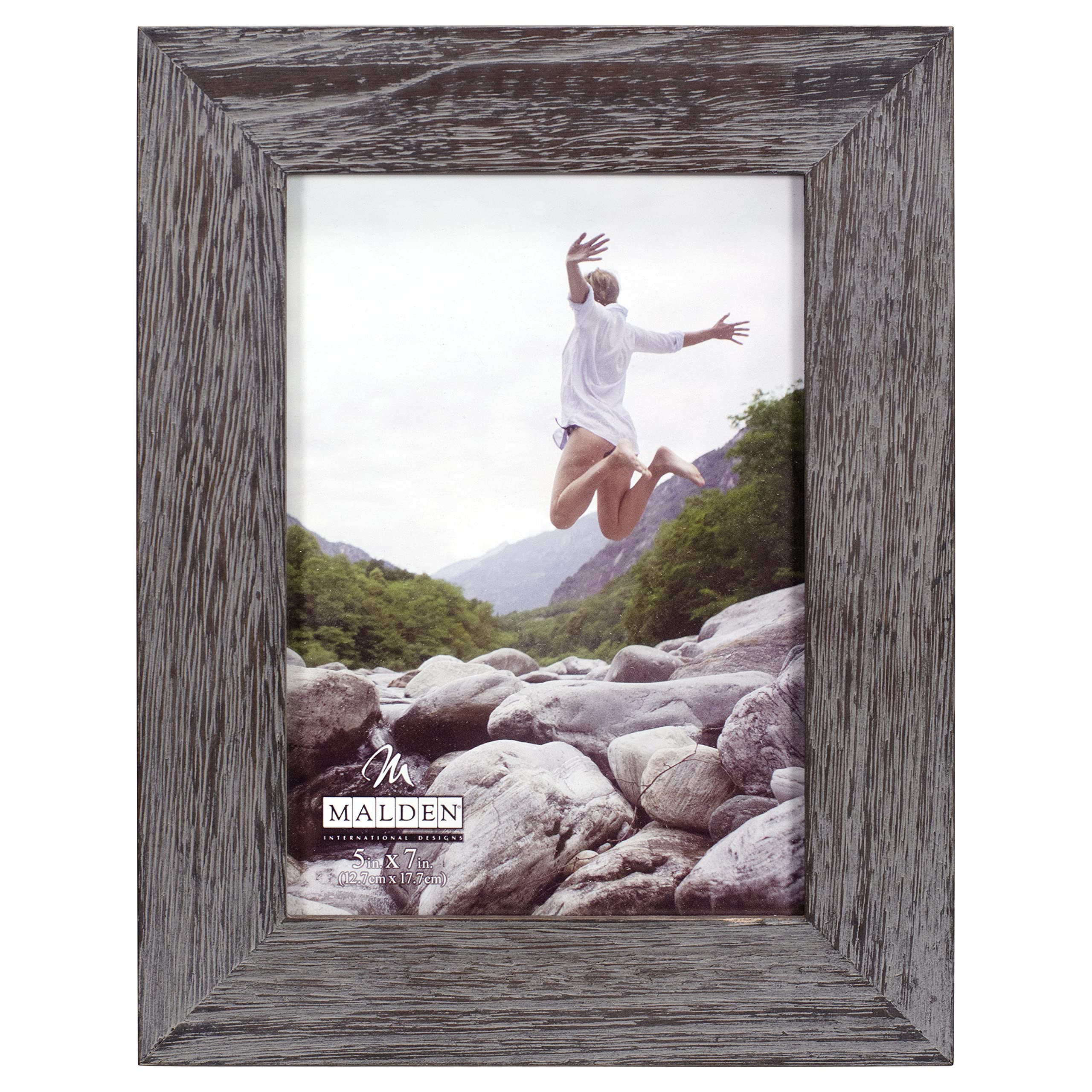 Malden International Designs Rustikal Fashion breit Linear graywash Holz Bilderrahmen, 5 x 7, grau