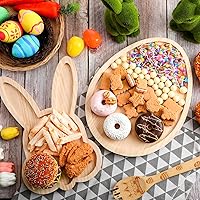 Vista 5 de 2 tableros de madera para charcutería de conejo de Pascua, platos de madera para servir huevos rústicos decorativos de conejo, bandeja de madera
