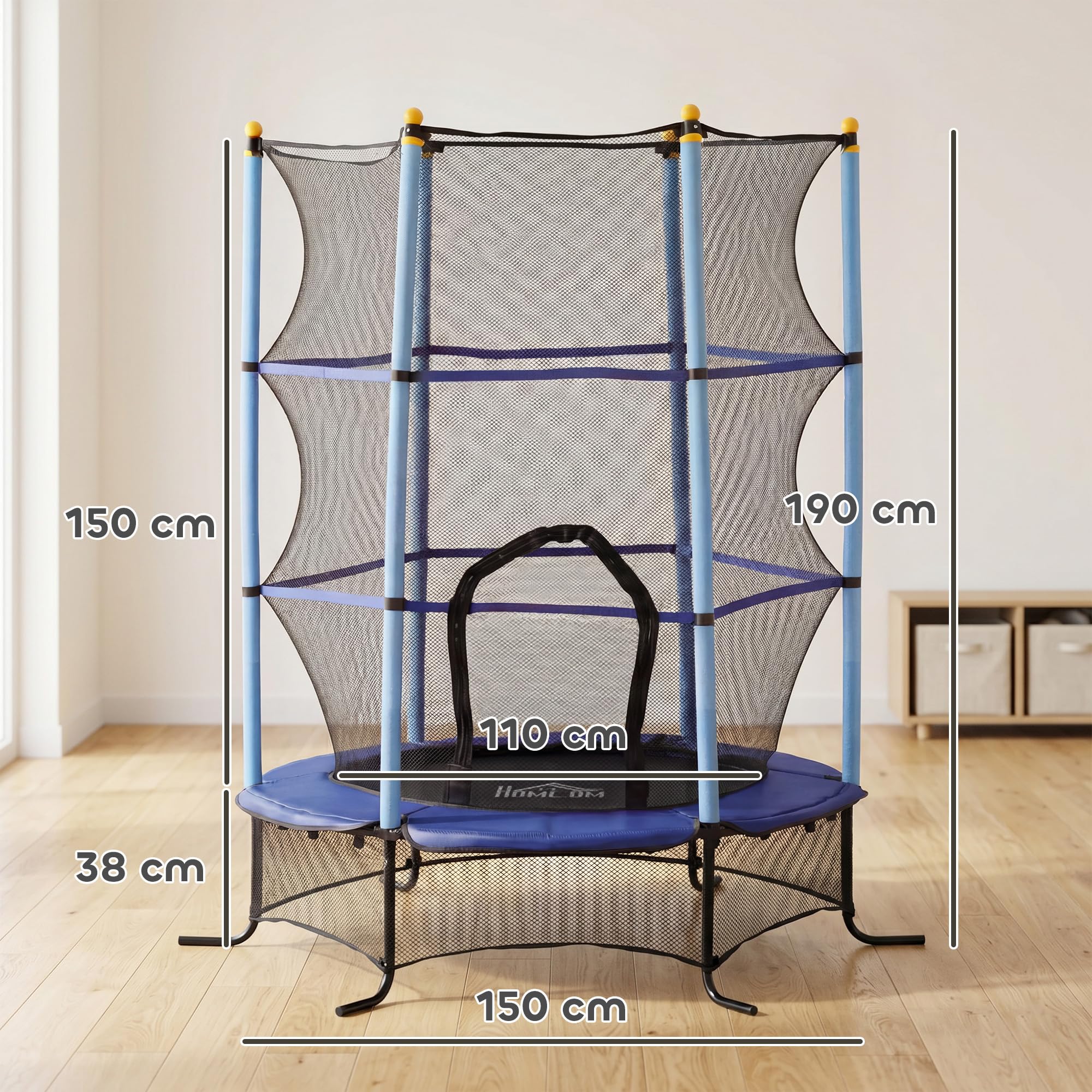 HOMCOM Cama Elástica Infantil Exterior Ø163 cm, Trampolín para Niños con Red de Seguridad, Protector de Bordes y Marco de Acero, Carga 50 kg, para Niños de +3 Años, para Interior