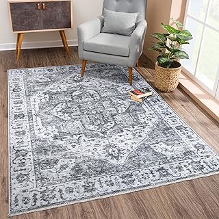 Bloom Rugs Washable Non-Slip 2x3 Rug - Silver/Dark Gray Traditional Oriental Area Rug for Living Room, Bedroom, Dining Room, and Kitchen - Exact Size: 2' x 3'