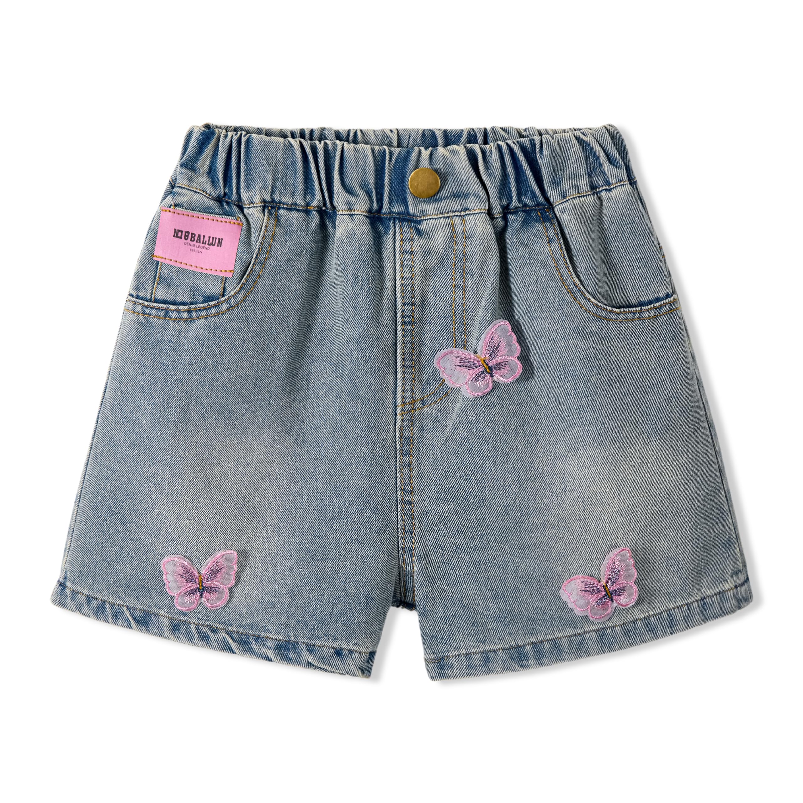 Rolanko Mädchen Jeans Shorts, Elastischer Bund Sommer Zerrissen Heiße Kurze Jeans mit Taschen für Kinder