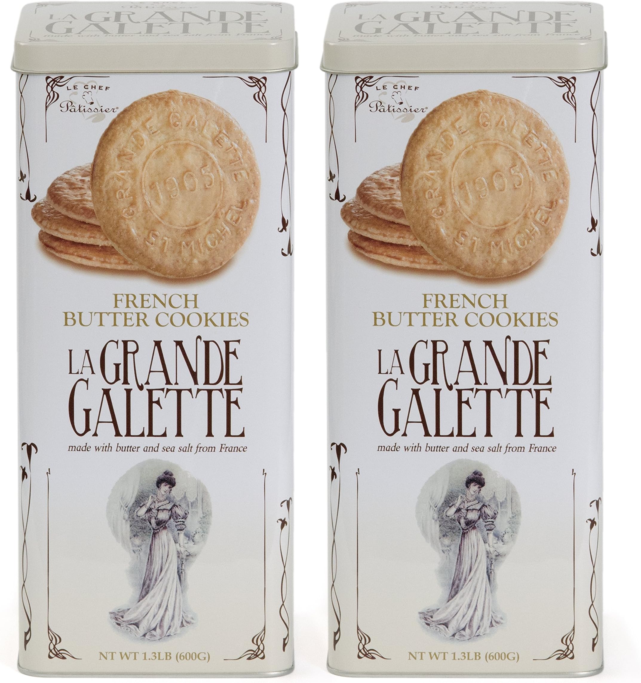 LE CHEF PATISSIER La Grande Galette French Butter Cookies, 1.3 lb, Pack of 2