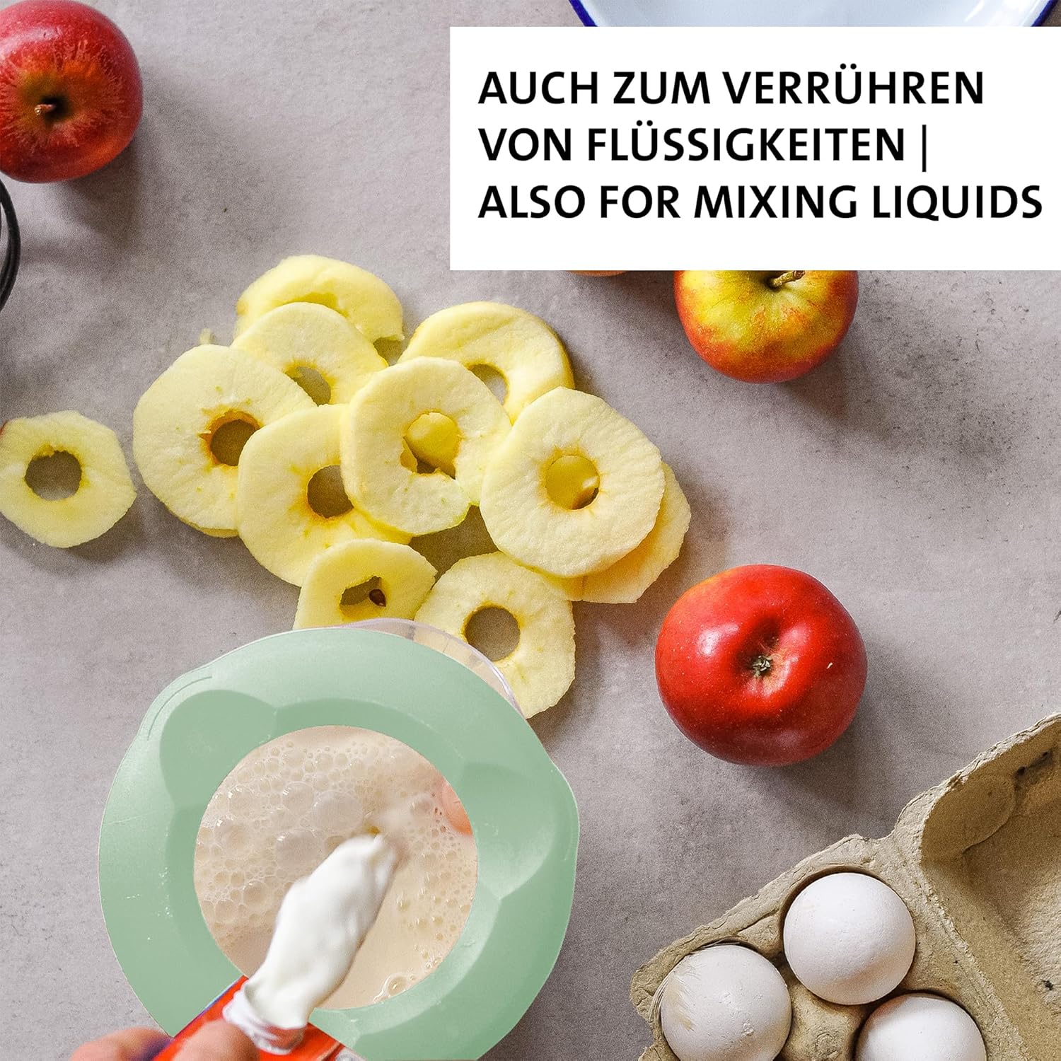 Westmark Helena Mixing Bowl (2.5L) and Mixing Cup (1.4L) - Mixing Bowl with Splash Guard Rim and Rubber Ring - Cup with Spout and Measuring Scale - Mint Green/White