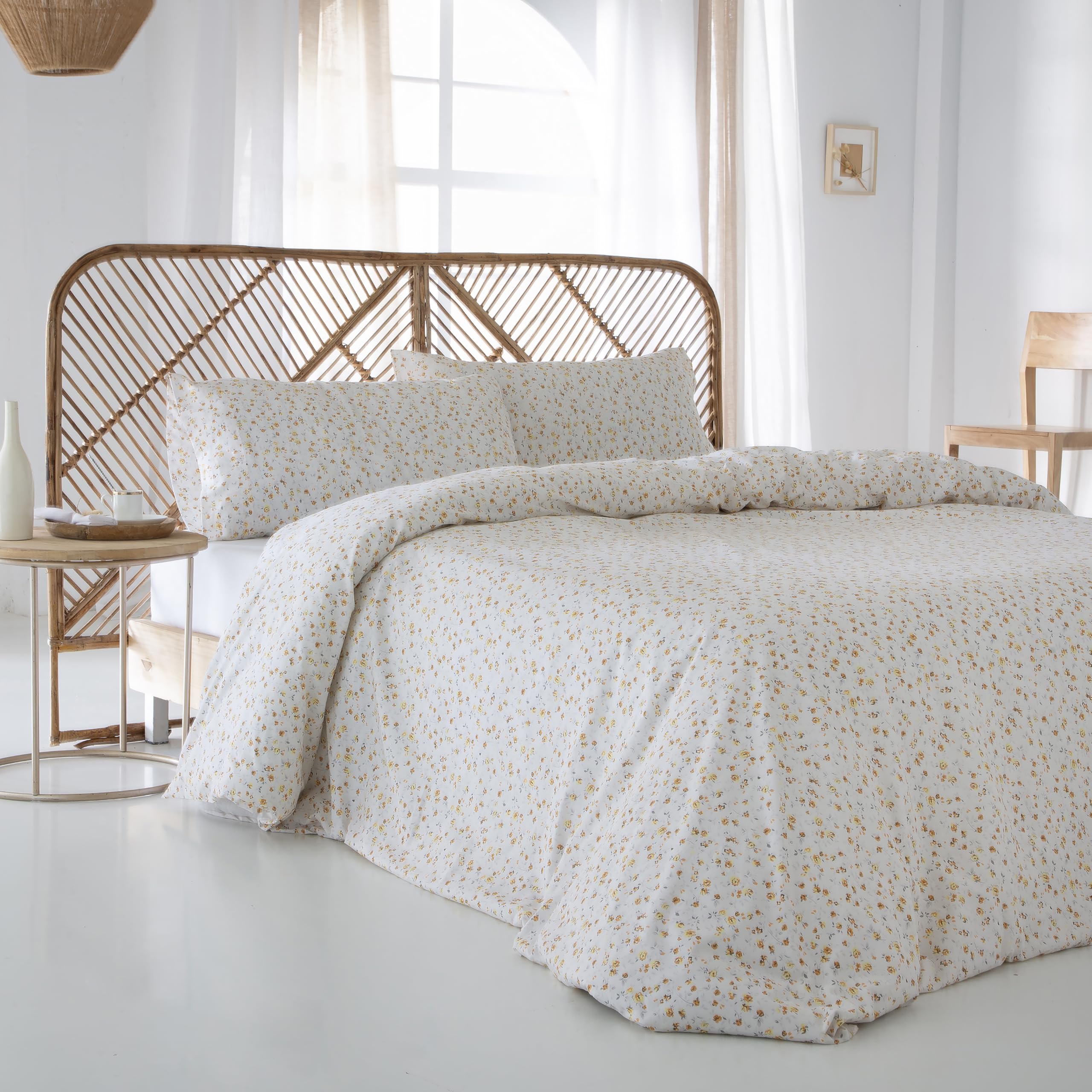 COTTON ARTean Funda nordica ALGODÓN 100% 144 Hilos NANSA Beige Cama de 105 Incluye Funda nórdica 180x220 + 1 Funda de Almohada 100% ALGODÓN Cierre con Botones