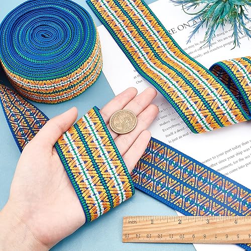 Miniatura 3 de CHGCRAFT Banda elástica de nailon con patrón de rombos de 5 yardas y 2 pulgadas de ancho, estilo étnico, para correas de ropa, accesorios de costura