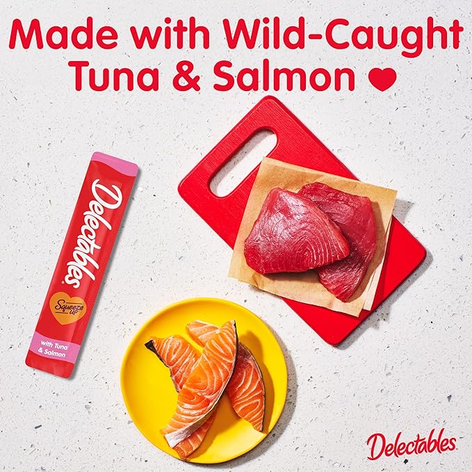 Delectables Squeeze Up Crema para Gatos Atún y Salmón 32 Tubos miniatura 2