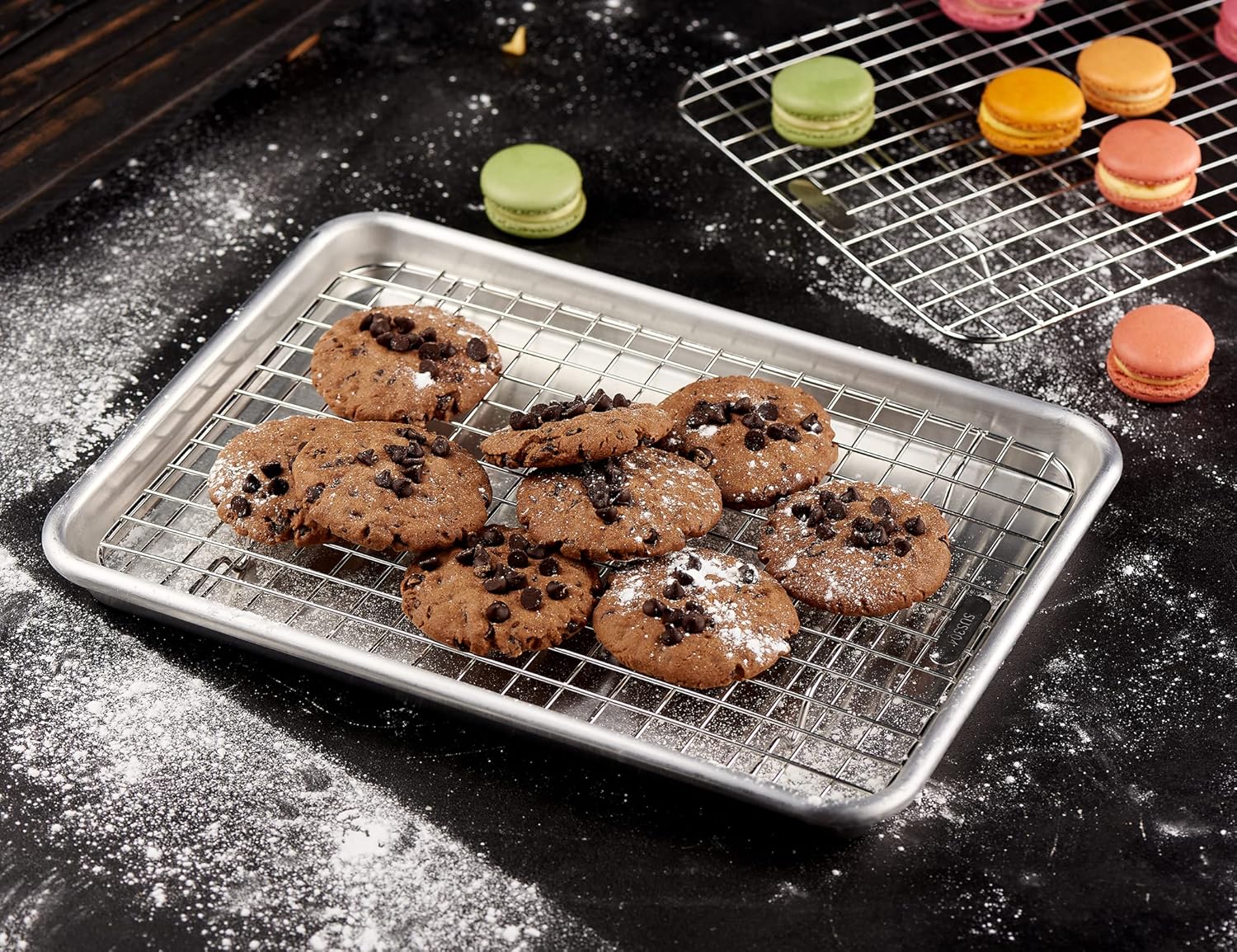 CURTA 6-Pack Aluminum Sheet Pan and 2-Pack 18/8 Stainless Steel Cooling Rack, Quarter size