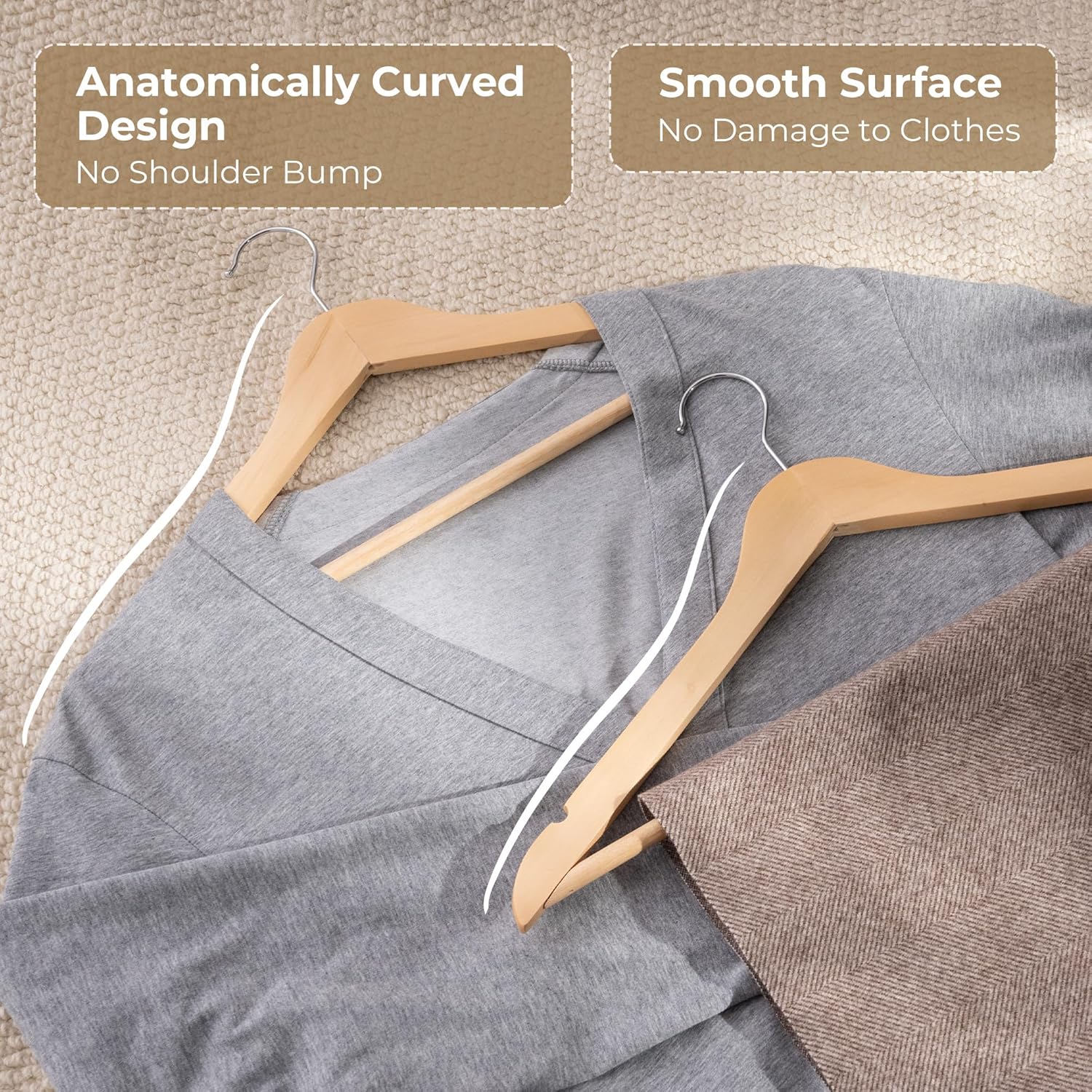 GRANNY SAYS 2 Pack Large Under Bed Storage, Underbed Organizer with Zipper Lid for Bedroom & Clothes Hangers for Closet, 20 Pack Wood Hanger