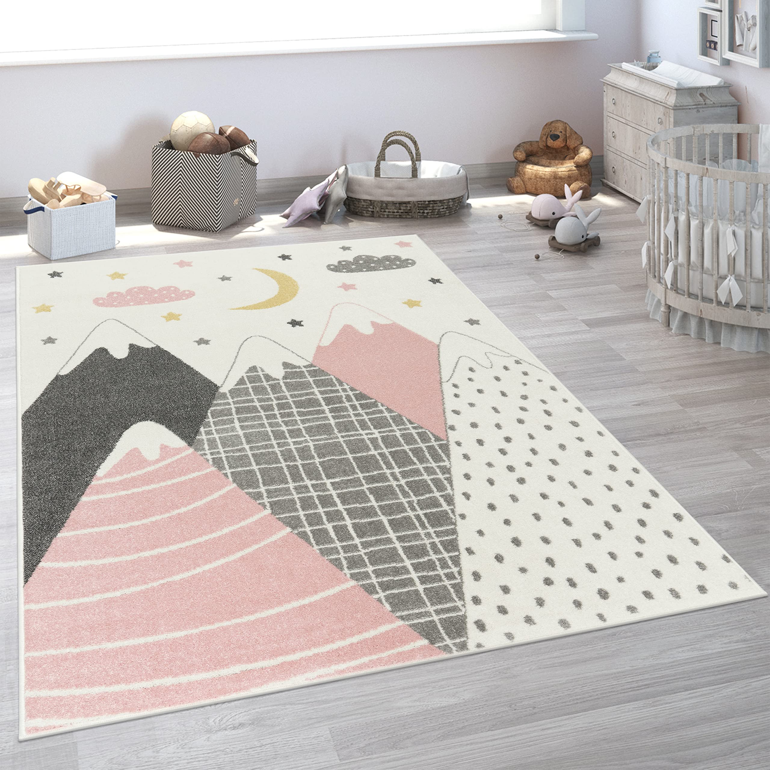 Tappeto Bambini Cameretta Paco Home - Motivo Montagne 3D, Diametro 160
