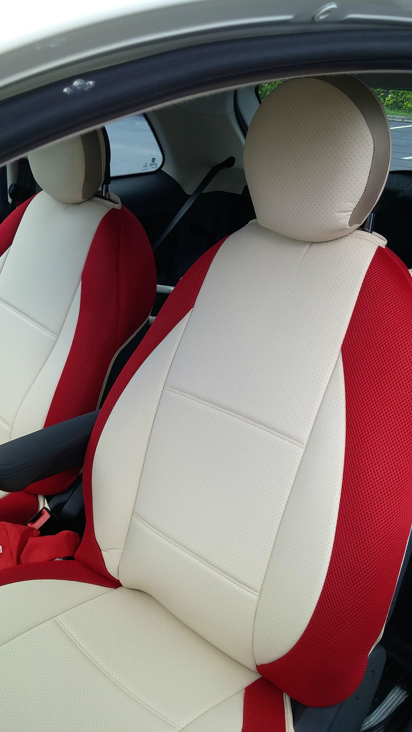 TopCar Athens || Two Car Seat Covers | Leatherette with Synthetic Sides | Custom Made, Compatible with Fiat 500 2 Doors | Sugar Leatherette with RED Sides