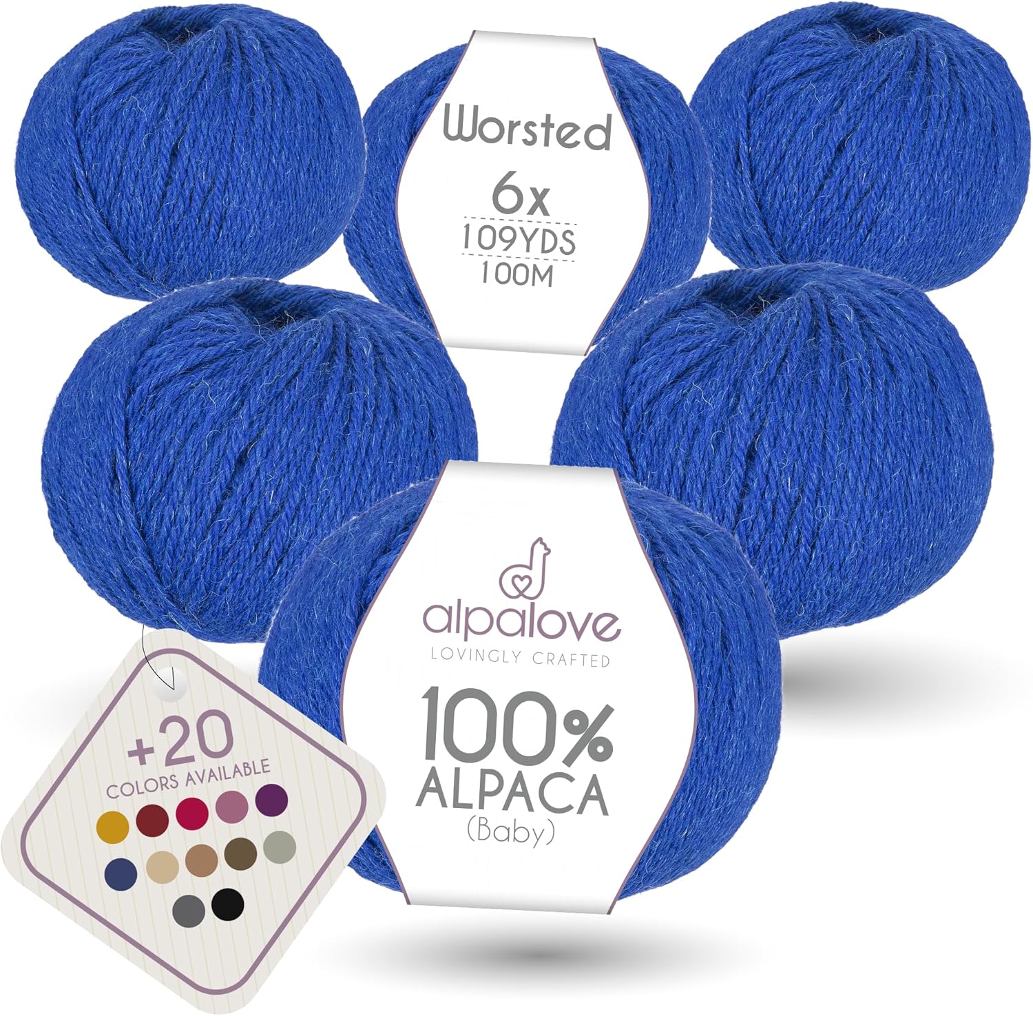 Worsted Set (6 x 1.75 oz) Super Soft Baby Alpaca Knitting Yarn Royal Blue 656 Yards