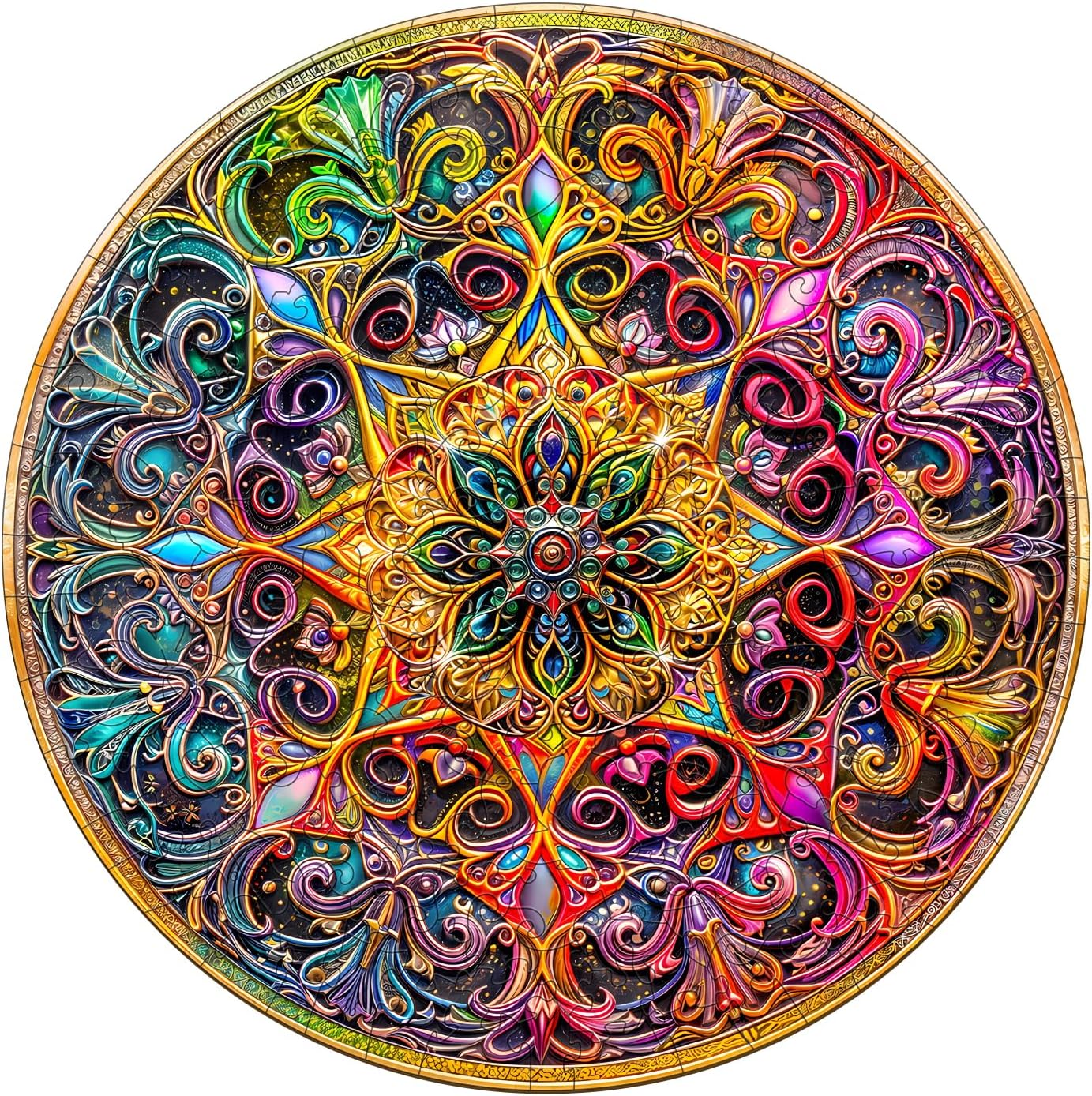 Wooden Puzzles for Adults - Mandala Dreamland Wooden Puzzle, Unique Shape Wood Jigsaw Puzzle for Adults, Wood Puzzles Adult, Gifts for Family, Wall Art Home Decor (600pcs 17.3 * 17.3in XL)