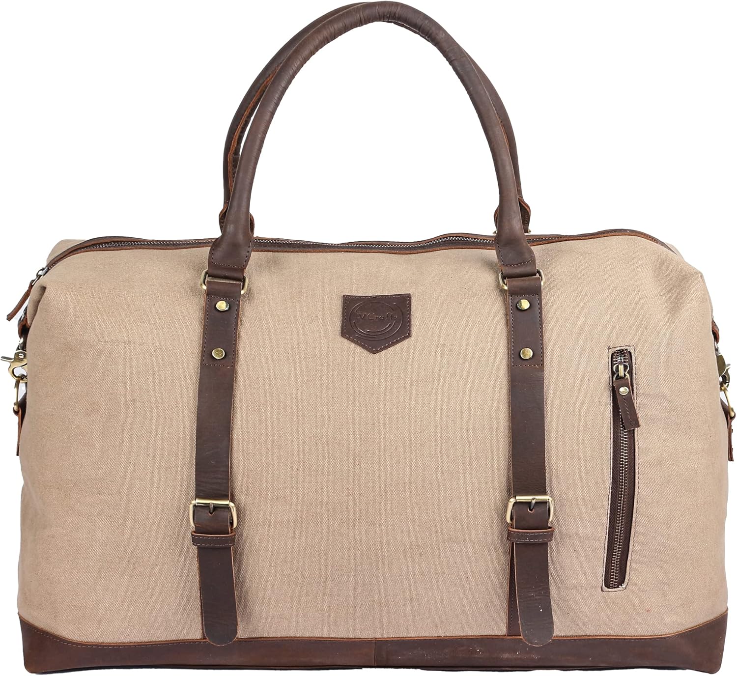 Vintage Crafts Genuine Canvas Leather Duffel Bag | Travel Tote Bag Weekender Gym Overnight Bag for Men and Women | Shoulder Handbag Carry On Duffel Bag