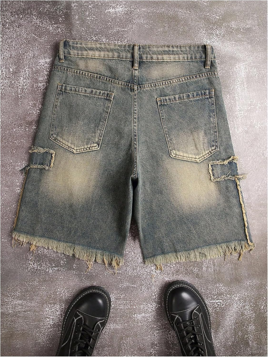 MakeMeChic Men's Ripped Jean Shorts Mid Waist Wide Leg Y2k Bermuda Denim Jorts Streetwear